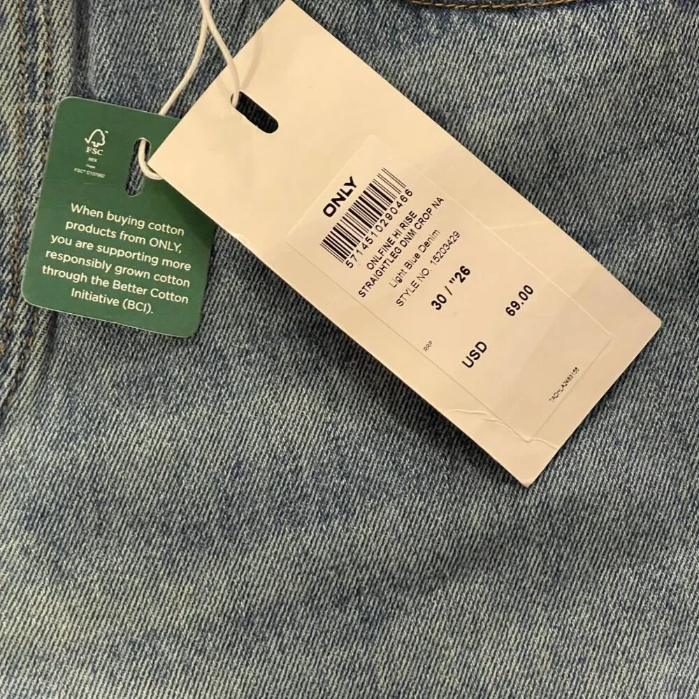 NWT Only Fine Hi Rise Straight Leg Crop Denim Size W30 L26